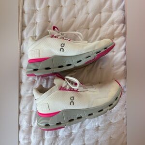 On CloudNova Women's White and Pink Running Shoes